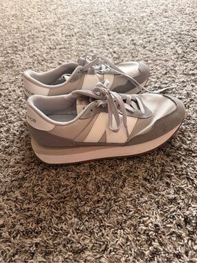 New Balance Gray and White Platform Sneakers